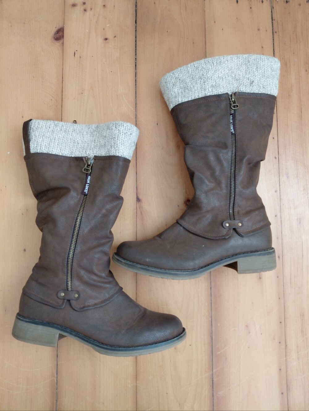 Muk Luks Boots Womens 10 Tall Brown Knit Trim Water Resistant Memory Foam